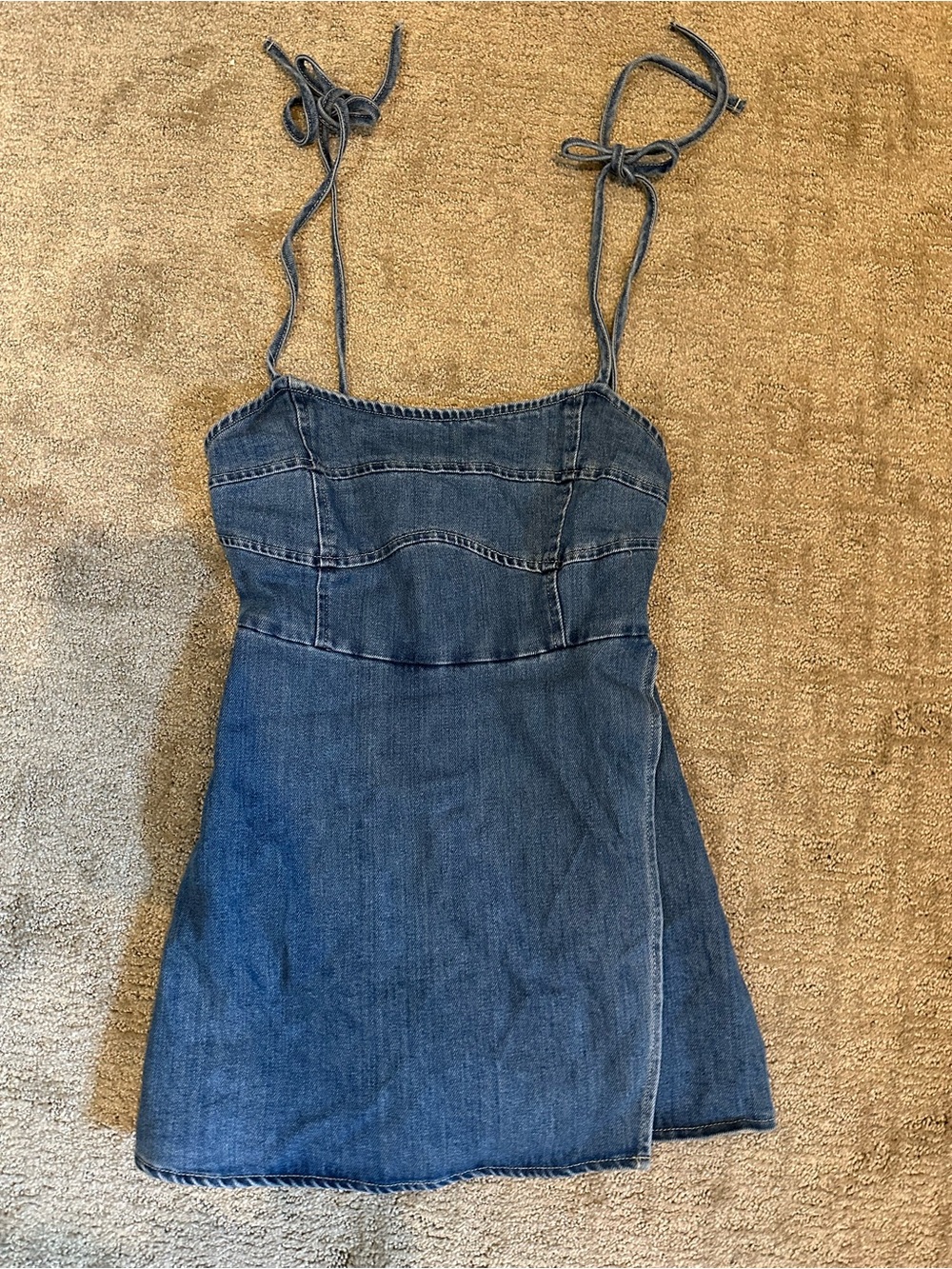 Altar'd State Dark Blue Denim Tie-Shoulder Mini Dress